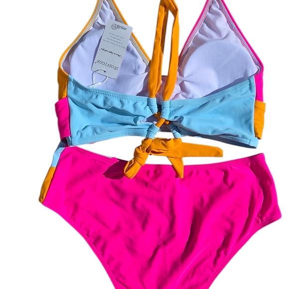 Colorblock Bikini Set in Pink, Orange, and Blue - Picture 2 of 3